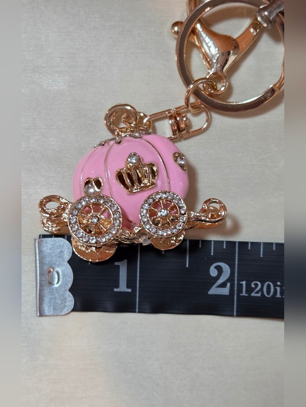 👑 NEW Pink Rhinestone Cinderella Princess Carriage Keychain Purse Charm 👑 - Picture 10 of 12